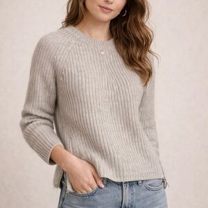 Allude Cashmere Wool Gray Ribbed Crewneck Long Sleeve Sweater XS